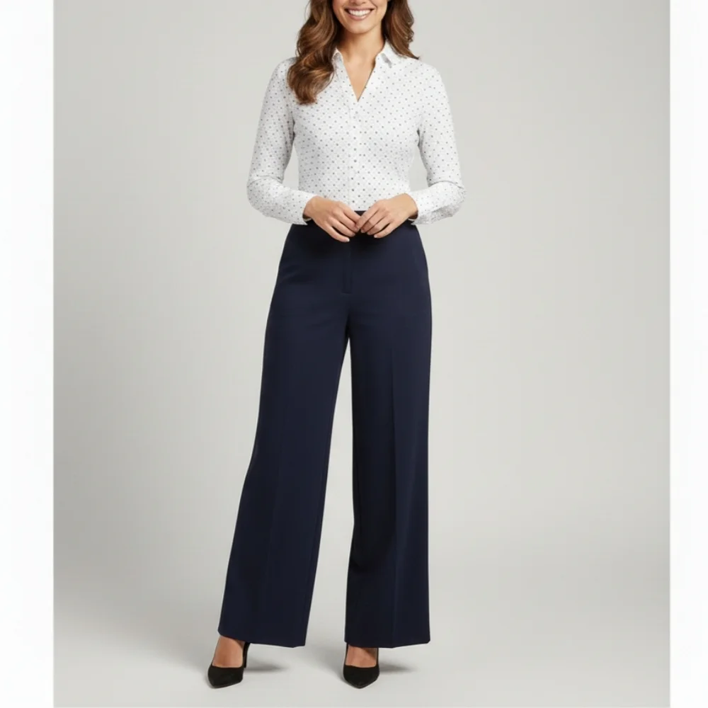 🟣 Sz 2 H&M Women's White Cotton Blend Polka Dot Long Sleeve Button-Down Shirt - Picture 7 of 7